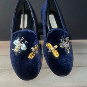 Vintage Havana Blue Velvet‎ Loafers with Gold and Silver Details